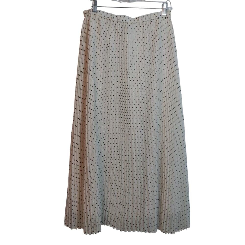 Ann Taylor Winter White Polka Dot Pleated Midi Skirt in Chiffon Size M